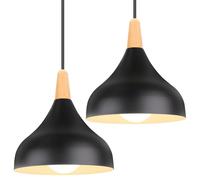 iDEGU 2 Pezzi Lampade a Sospensione Retrò 20CM LED Lampada a Soffitto in Legna Metallo Moderna Lampadario a Forma di Goccia Stile Scandinavo Plafoniera per Soggiorno Sala Da Pranzo Cameretta (Nero)
