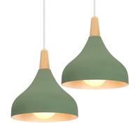 iDEGU 2 Pezzi Lampade a Sospensione Retrò 20CM LED Luce a Soffitto in Legna Metallo Moderna Lampadario Forma di Goccia Stile Scandinavo Plafoniera per Soggiorno Sala Da Pranzo Cameretta (Verde Oliva)