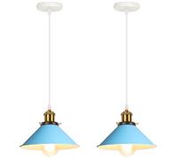 iDEGU 2 Pezzi Lampade a Sospensione Retrò 22cm Lampada da Soffitto Vintage in Metallo E27 Lampadario a Sospensione Moderno Stile Scandinavo Plafoniera per Cucina Soggiorno Caffè Cameretta (Blu)