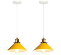 iDEGU 2 Pezzi Lampade a Sospensione Retrò 22cm Lampada da Soffitto Vintage in Metallo E27 Lampadario a Sospensione Moderno Stile Scandinavo Plafoniera per Cucina Soggiorno Caffè Cameretta (Giallo)