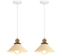 iDEGU 2 Pezzi Lampade a Sospensione Retrò 22cm Lampada da Soffitto Vintage in Metallo E27 Lampadario a Sospensione Moderno Stile Scandinavo Plafoniera per Cucina Soggiorno Caffè Camera (Giallo Chiaro)