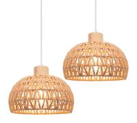 iDEGU 2 Pezzi Lampade a Sospensione Retrò 25CM Lampada da Soffitto in Legna Rattan Moderna Lampadario Stile Scandinavo a Semicerchio Plafoniera per Camera da Letto Soggiorno Sala da Pranzo (Marrone)