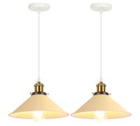 iDEGU 2 Pezzi Lampade a Sospensione Retrò 26cm Lampada da Soffitto Vintage in Metallo E27 Lampadario a Sospensione Moderno Stile Scandinavo Plafoniera per Cucina Soggiorno Caffè Camera (Giallo Chiaro)