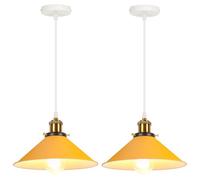 iDEGU 2 Pezzi Lampade a Sospensione Retrò 26cm Lampada da Soffitto Vintage in Metallo E27 Lampadario a Sospensione Moderno Stile Scandinavo Plafoniera per Cucina Soggiorno Caffè Cameretta (Giallo)