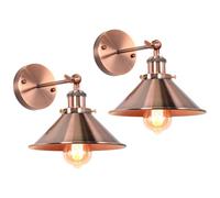 iDEGU 2 Pezzi Lampade da Parete Industriale Vintage Applique da Parete Retrò Stile Edison in Metallo E27 Regolabile Plafoniere Lampade da Muro Interno per Soggiorno Cucina Cameretta (22cm, Rame Rosso)