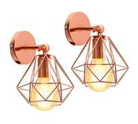 iDEGU 2 Pezzi Lampade da Parete Interno 16CM Applique da Parete Vintage in Metallo Design Gabbia E27 Illuminazione da Soffitto Orientabile Lampada a Muro per Camera da Letto Soggiorno (Oro Rosa)