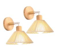 iDEGU 2 Pezzi Lampade da Parete Interno Vintage, 22cm Applique da Parete in Legno e Rattan Retrò Lampadario Plafoniera Regolabile E27 Luce da Parete Moderna per Cameretta Soggiorno Corridoio (Bianco)
