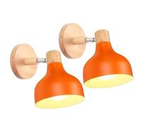 iDEGU 2 Pezzi Lampade da Parete Retrò LED Applique da Parete Interno Vintage in Legno Metallo Moderne Lampada a Muro Stile Scandinavo E27 Illuminazione per Camera da Letto Soggiorno (Arancione)