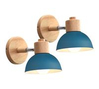 iDEGU 2 Pezzi Lampade da Parete Retrò Vintage Applique da Interno in Metallo e Legno Moderne, Faretto da Muro Orientabile E27 Luce da Camera da Letto Soggiorno Cucina Ristorante (Blu Oxford)