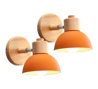 iDEGU 2 Pezzi Lampade da Parete Retrò Vintage Applique da Interno in Metallo e Legno Moderne, Faretto da Muro Orientabile E27 Luce da Camera da Letto Soggiorno Cucina Ristorante (Arancione)