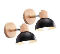iDEGU 2 Pezzi Lampade da Parete Retrò Vintage Applique da Parete Interno in Metallo e Legno Moderne Lampada a Muro Orientabile E27 Luce da Camera da Letto Soggiorno (2 Lampade, Nero)