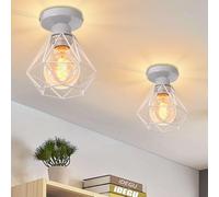 iDEGU 2 Pezzi Plafoniere E27 Vintage Lampada da Soffitto Design Industriale in Forma di Gabbia Diamante 16cm Paralume Matal Bianco Retro Lampadario da Soffitto per Camera da Letto, Cucina, Corridoio