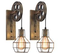 iDEGU 2 Pezzi Vintage Lampade da Parete Industriale Appliques da Parete Stile Puleggia Lampada a Muro Retro Luce da Muro per Bar, Camera da letto, Soggiorno, Ristorante, Cafe, Bar, Corridoio - Bronzo