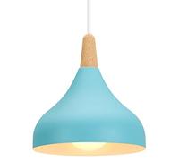iDEGU 20CM Lampada a Sospensione Retrò LED Lampada a Soffitto in Legna Metallo Moderna Lampadario a Forma di Goccia Stile Scandinavo Plafoniera per Soggiorno Sala da Pranzo Cameretta (Blu 1 Pezzo)