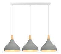 iDEGU 3 Luci Lampadario a Sospensione Retrò LED Lampada a Soffitto in Legna Metallo Moderna Lampada a Sospensione Stile Scandinavo Plafoniera per Sala da Pranzo Soggiorno Cucina (Grigio, Barra)