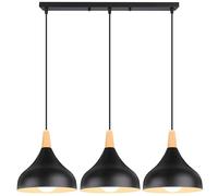 iDEGU 3 Luci Lampadario a Sospensione Retrò LED Lampada a Soffitto in Legna Metallo Moderna Lampada a Sospensione Stile Scandinavo Plafoniera per Sala da Pranzo Soggiorno Cucina (Nero, Barra)