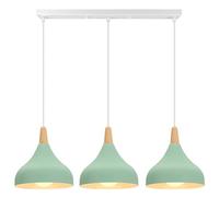 iDEGU 3 Luci Lampadario a Sospensione Retrò LED Lampada a Soffitto in Legna Metallo Moderna Lampada a Sospensione Stile Scandinavo Plafoniera per Sala da Pranzo Soggiorno Cucina (Verde, Barra)