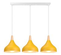 iDEGU 3 Luci Lampadario a Sospensione Retrò LED Lampada a Soffitto in Legna Metallo Moderna Lampada a Sospensione Stile Scandinavo Plafoniera per Sala da Pranzo Soggiorno Cucina (Giallo, Barra)