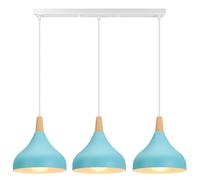 iDEGU 3 Luci Lampadario a Sospensione Retrò LED Lampada a Soffitto in Legna Metallo Moderna Lampada a Sospensione Stile Scandinavo Plafoniera per Sala da Pranzo Soggiorno Cucina (Blu, Barra)
