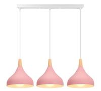 iDEGU 3 Luci Lampadario a Sospensione Retrò LED Lampada a Soffitto in Legna Metallo Moderna Lampada a Sospensione Stile Scandinavo Plafoniera per Sala da Pranzo Soggiorno Cucina (Rosa, Barra)