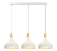 iDEGU 3 Luci Lampadario a Sospensione Retrò LED Lampada a Soffitto in Legna Metallo Moderna Lampada a Sospensione Stile Scandinavo Plafoniera per Sala da Pranzo Soggiorno Cucina (Bianco, Barra)