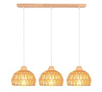 iDEGU 3 Luci Lampadario a Sospensione Vintage in Legno Rattan Lampada a Sospensione E27 Lampadario da Soffitto Retrò illuminazione Decorazione per Sala da Pranzo Soggiorno Cucina (Barra, Marrone)