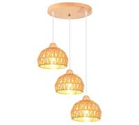 iDEGU 3 Luci Lampadario a Sospensione Vintage in Legno Rattan Lampada a Sospensione E27 Lampadario da Soffitto Retrò illuminazione Decorazione per Cameretta Soggiorno Cucina (Tondo, Rattan Marrone)