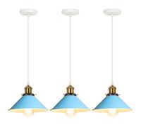 iDEGU 3 Pezzi Lampade a Sospensione Retrò 22cm Lampada da Soffitto Vintage in Metallo E27 Lampadario a Sospensione Moderno Stile Scandinavo Plafoniera per Cucina Soggiorno Caffè Cameretta (Blu)