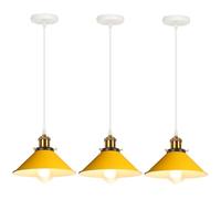 iDEGU 3 Pezzi Lampade a Sospensione Retrò 22cm Lampada da Soffitto Vintage in Metallo E27 Lampadario a Sospensione Moderno Stile Scandinavo Plafoniera per Cucina Soggiorno Caffè Cameretta (Giallo)