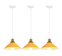 iDEGU 3 Pezzi Lampade a Sospensione Retrò 26cm Lampada da Soffitto Vintage in Metallo E27 Lampadario a Sospensione Moderno Stile Scandinavo Plafoniera per Cucina Soggiorno Caffè Cameretta (Giallo)
