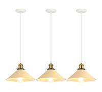 iDEGU 3 Pezzi Lampade a Sospensione Retrò 26cm Lampada da Soffitto Vintage in Metallo E27 Lampadario a Sospensione Moderno Stile Scandinavo Plafoniera per Cucina Soggiorno Caffè Camera (Giallo Chiaro)