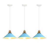 iDEGU 3 Pezzi Lampade a Sospensione Retrò 26cm Lampada da Soffitto Vintage in Metallo E27 Lampadario a Sospensione Moderno Stile Scandinavo Plafoniera per Cucina Soggiorno Caffè Cameretta (Blu)