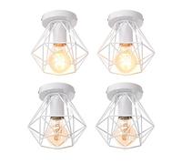 iDEGU 4 Pezzi Plafoniera Vintage E27 Lampadario Soffitto Industriale 16cm Paralume in Metallo Design Gabbia Retrò E27 Lampada da Soffitto per Corridoio, Camera da Letto, Cucina (Gabbia A, Bianco)