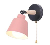 iDEGU Applique da Parete Interno Retrò Lampada da Parete Vintage in Metallo e Legno Moderne Lampada a Muro Orientabile con Interruttore E27 Lampadari da Camera da Letto Soggiorno (Rosa)