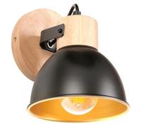 iDEGU Applique da Parete Rétro Vintage Orientabile Lampada da Parete Interno in Legno Ferro Industriale Plafoniere E27 Illuminazione Faretto da Parete per Soggiorno, Cucina (Nero, Interno Dorato)