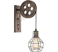iDEGU Applique da parete Vintage, Lampada da Parete Interno Stile Puleggia E27 Plafoniera in Legno e Ferro Regolabile Lampada Sospensione per Soggiorno, Ristorante, Bar - Ruggine Bronzo (1 Pezzo)