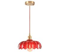 iDEGU Lampada a Sospensione in Vetro, 25CM Lampadario a Sospensione Vintage E27 Plafoniera Retrò Paralume Vetro Creativo Lampada da Soffitto per Soggiorno Isola Cucina Sala da Pranzo (Rosso)
