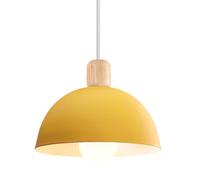 iDEGU Lampada a Sospensione Retrò 20CM LED Lampada a Soffitto in Legna Metallo Moderna Lampadario Stile Scandinavo a Semicerchio Plafoniera per Soggiorno Sala da Pranzo Camera da Letto (Giallo)
