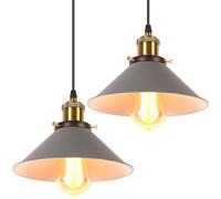 iDEGU Lampada a Sospensione Retrò 22cm Lampada da Soffitto Vintage in Metallo E27 Lampadario a Sospensione Moderno Stile Scandinavo Plafoniera per Soggiorno Cucina Camera Ristorante (2 Pezzi, Grigio)