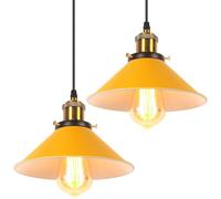 iDEGU Lampada a Sospensione Retrò 22cm Lampada da Soffitto Vintage in Metallo E27 Lampadario a Sospensione Moderno Stile Scandinavo Plafoniera per Soggiorno Cucina Camera Ristorante (2 Pezzi, Giallo)