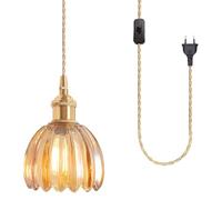 iDEGU Lampada a Sospensione Vintage in Vetro, 12 cm Retro Lampadario Mini Plafoniera E27 con Spina e Interruttore Moderna Illuminazione da Soffitto Deco Lampada per Corridoio Cameretta Bagno (Ambra)