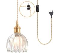 iDEGU Lampada a Sospensione Vintage in Vetro, 12 cm Retro Lampadario Mini Plafoniera E27 con Spina e Interruttore Moderna Illuminazione da Soffitto per Corridoio Cameretta Bagno (Trasparente)