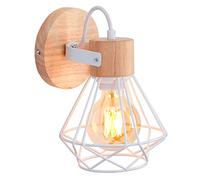 iDEGU Lampada da Parete Industriale 16CM Vintage Applique da Parete Interno in Legno Metallo Design Gabbia E27 Illuminazione a Soffitto Regolabile Lampada a Muro per Camera da Letto Corridoio (Bianco)