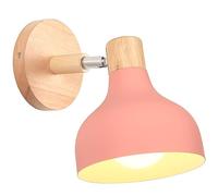 iDEGU Lampada da Parete Retrò LED Applique da Parete Interno Vintage in Legno Metallo Moderne Lampada a Muro Stile Scandinavo Orientabile E27 Illuminazione per Camera da Letto Soggiorno (Rosa)