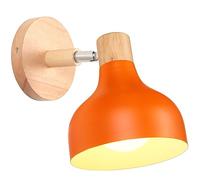 iDEGU Lampada da Parete Retrò LED Applique da Parete Interno Vintage in Legno Metallo Moderne Lampada a Muro Stile Scandinavo Orientabile E27 Illuminazione per Camera da Letto Soggiorno (Arancione)