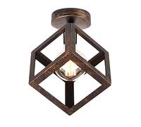 iDEGU Lampada da Soffitto Moderna a Forma di Gabbia Cubo Geometrico Plafoniera Vintage E27 illuminazione per Camera da Letto, Soggiorno, Ristorante,16 cm, ruggine