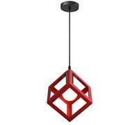 iDEGU Lampadario a sospensione moderno a Forma di Cubo Stile Geometrico E27 Lampada da Soffitto Vintage in Metallo per camera da letto, soggiorno, ristorante - 16cm, Rosso