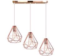 iDEGU Lampadario a Sospensione Moderno, E27 3 Luci Lampada da Soffitto a Forma di Diamante in Ferro Retrò Decorazione di illuminazione per camera da letto cucina soggiorno, Oro Rosa, 50CM Barra, 20 cm