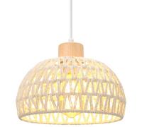 iDEGU Lampadario a Sospensione Retrò 25CM Lampada da Soffitto in Legna Rattan Moderna Lampada a Sospensione Stile Scandinavo a Semicerchio Plafoniera per Soggiorno Sala da Pranzo Cameretta (Bianco)
