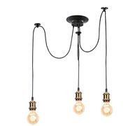 iDEGU Lampadario a Sospensione, Retrò Industriale Lampada da Soffitto con 3 Bracci a Stile Ragno Creativo DIY Lampada a Sospensione Vintage con Attacco E27 per Soggiorno Cameretta, 150CM, Nero+Ottone
